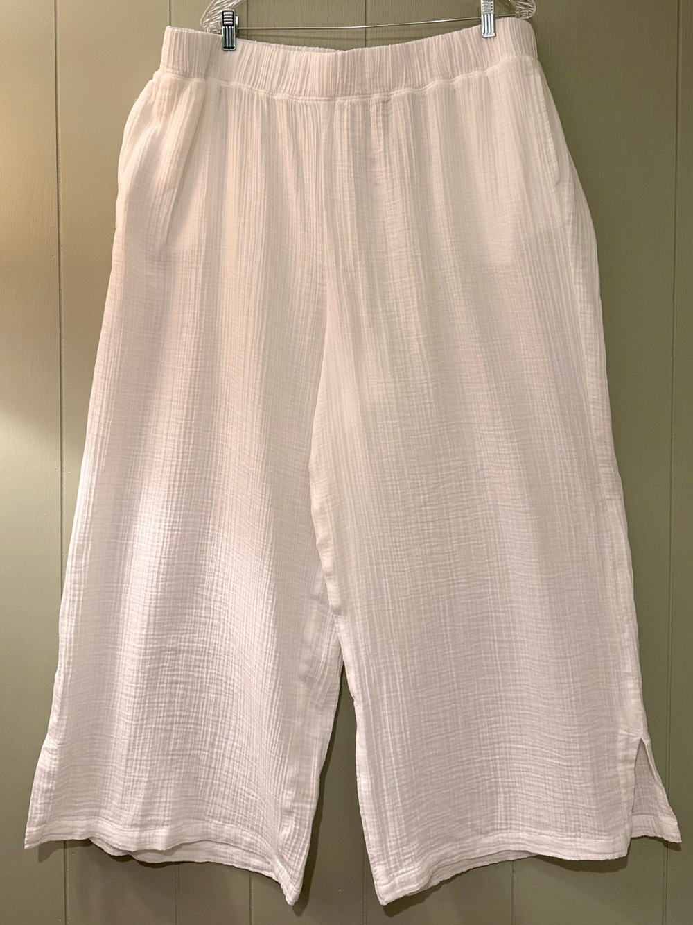 L.L. Bean Cloud Gauze Women’s White Wide-Leg Cotton Pull-On Pants 2X Plus NWT
